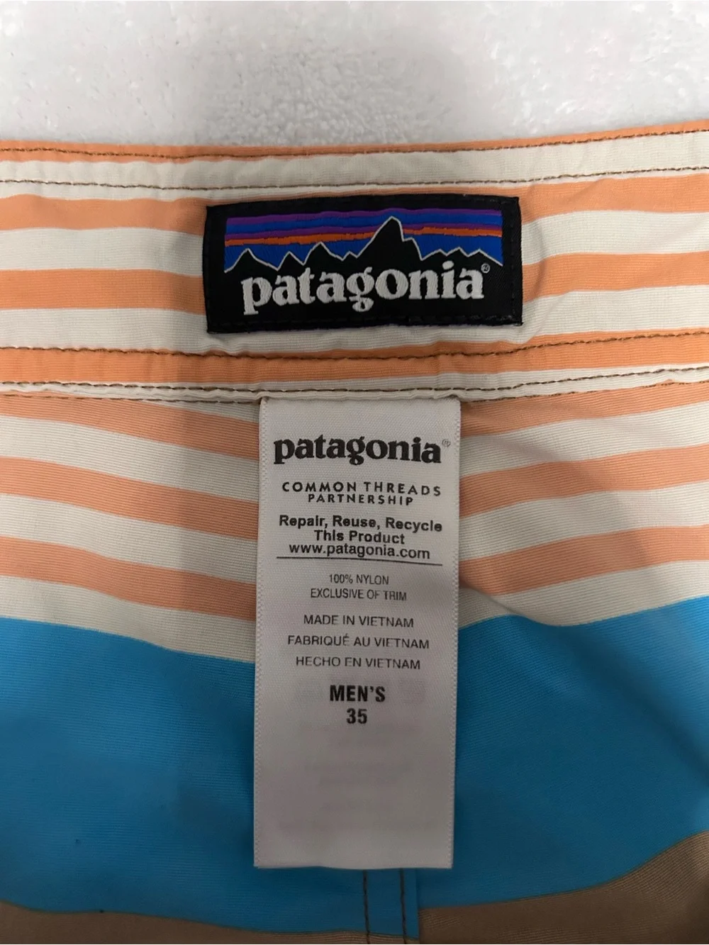 Patagonia Brown, Blue & Cream Striped Men’s Boardshorts